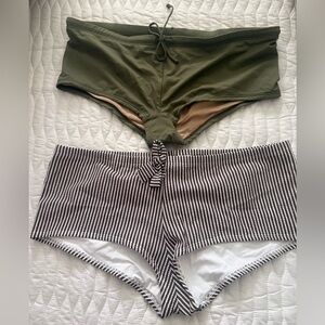 NWOT GAP BODY set of 2 Olive / Brown & White Striped Swim Bikini Bottoms